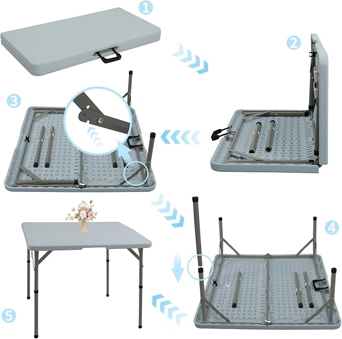 34" Square Folding Table, Party Use, HDPE Plastic Tabletop - Image 5