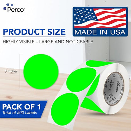 Perco Fluorescent Green 3-Inch Round Circle Dot Sticker Labels - Image 2