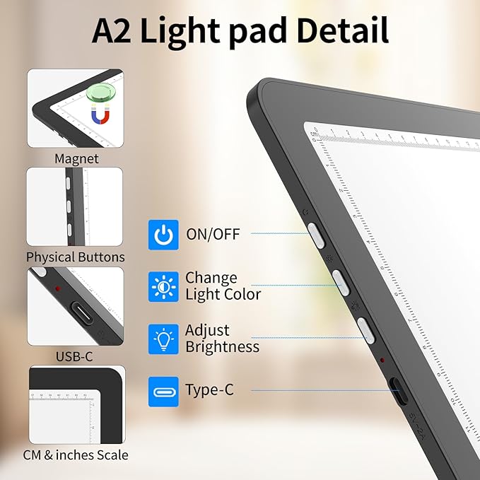 TOHETO A2 Light Pad 25.2''x18.4'', Large Magnetic LED Light Board - Image 5