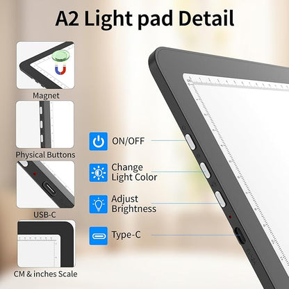 TOHETO A2 Light Pad 25.2''x18.4'', Large Magnetic LED Light Board - Image 5