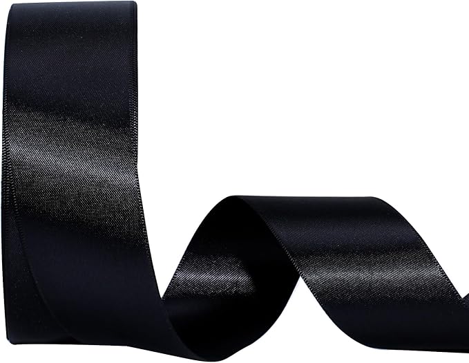 LaRibbons Black Satin Ribbon 1 1/2 Inch 50 Yards Double Faced Red Silk Ribbon by LaRibbons