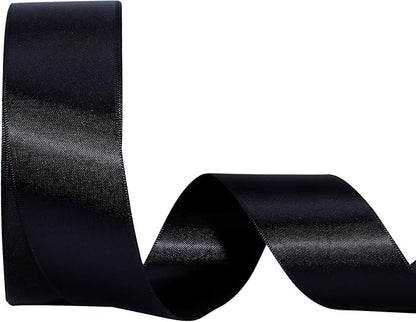 LaRibbons Black Satin Ribbon 1 1/2 Inch 50 Yards Double Faced Red Silk Ribbon by LaRibbons