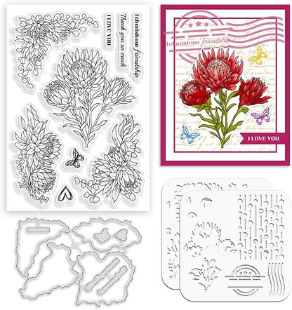 ORIGACH Realistic Protea Cynaroides Flower Layering Stencil Stamp and Die Set by ORIGACH