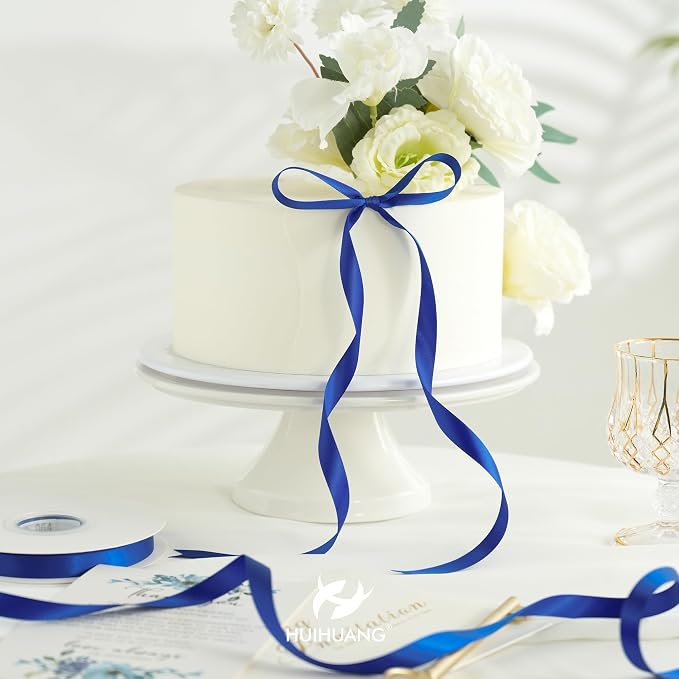 HUIHUANG Royal Blue Ribbon 1/2 inch X 50 Yards Continuous, Double-Faced Satin - Image 5