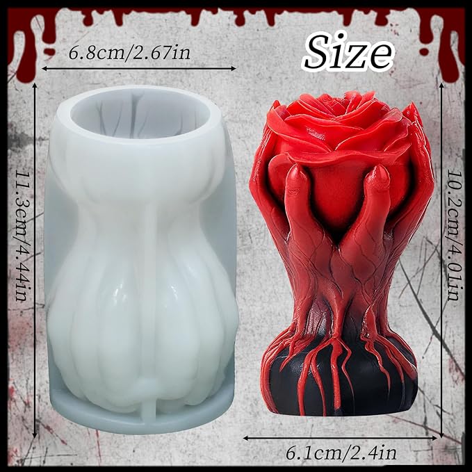 Hand Holding Rose Candle Mold, 3D Flower Silicone Mold - Image 4