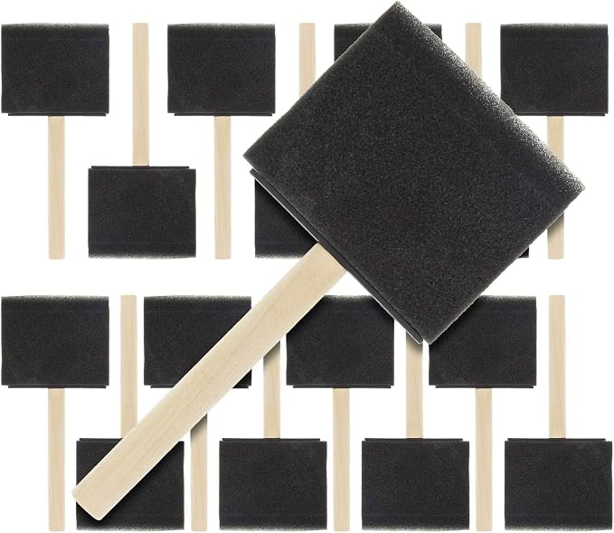 US Art Supply 3 inch Foam Sponge Wood Handle Paint Brush Set by USArtSupply