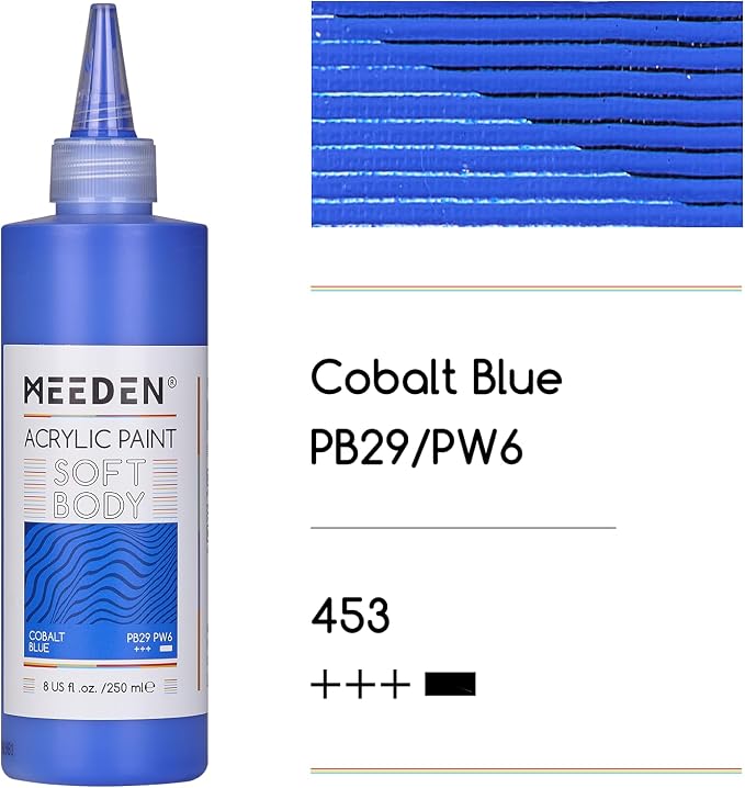 MEEDEN Cobalt Blue Acrylic Paint: Matte Finish 250ml/8.45oz Soft Body Bulk - Image 2