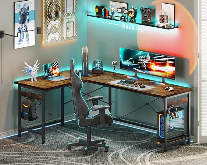 Coleshome 66" L Shaped Larger Gaming Desk, Corner Computer Desk, Sturdy Home - Image 2