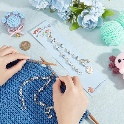 NBEADS 2 Pcs Flower and Bee Knitting Row Counter Chains, Number Beads Acrylic - Image 3