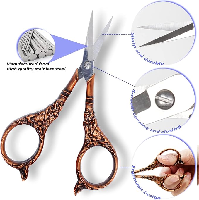 BIHRTC 4.5Inch Vintage Crochet Embroidery Scissors Small Sharp Pointed - Image 3