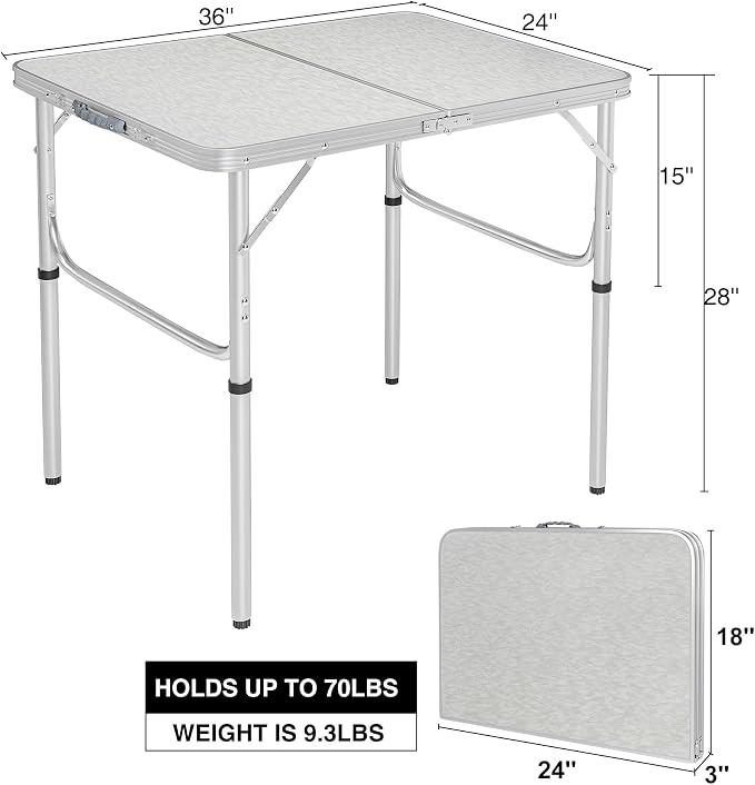 RedSwing Aluminum Folding Table 3 Feet Adjustable Height, Lightweight and - Image 3