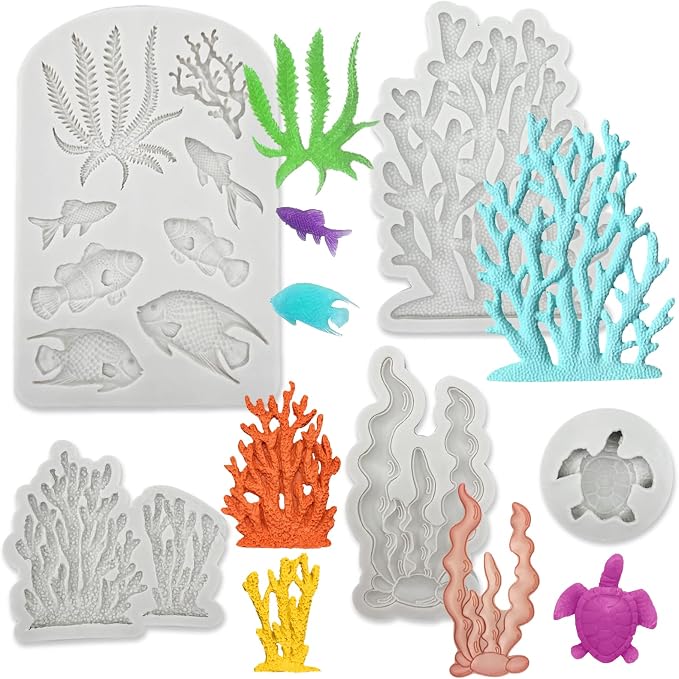 5 PCS Marine Theme Fondant Silicone Mold Seaweed Sea Fish Coral Sea Turtle by GeoGeoDIY