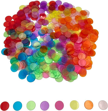 500 Pcs of 3/4 inch Transparent 8 Color Clear Bingo Counting Chips Plastic by SUTIMSHE