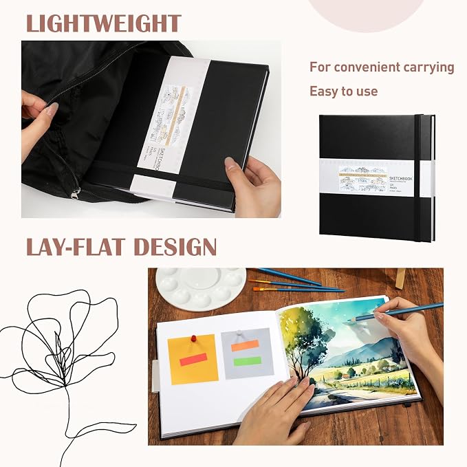 Moinchore Back to School Gifts Square Sketchbook 8 x 8 Inch Hardcover Art - Image 5