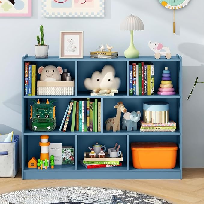 KOTEK Toy Storage Organizer, 5 Cubby Kids Bookshelf, Wooden 3-Tier Bookcase by KOTEK