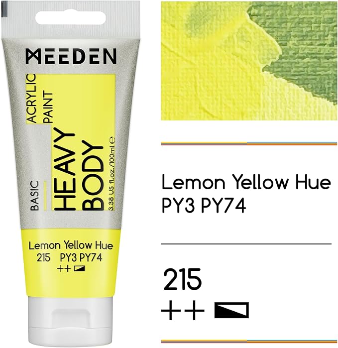 MEEDEN Acrylic Paint Lemon Yellow Hue: 100ml/3.38oz Heavy Body Acrylic Paint - Image 2