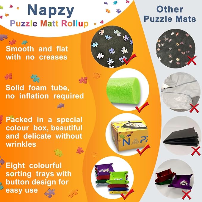 Napzy Puzzle Mat, Jigsaw Matt Rollup 8PCS Sorting Trays Up to 1500pcs Puzzles - Image 7