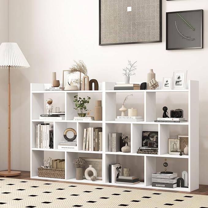 Giantex 7 Cube Bookshelf of 2, Free-Standing Wooden Bookcase, 4 Tier Home - Image 2