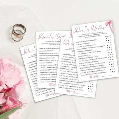 Bridal Shower Games Cards, Guess Over or Under, Bridal Shower Games 25 Guests - Image 3