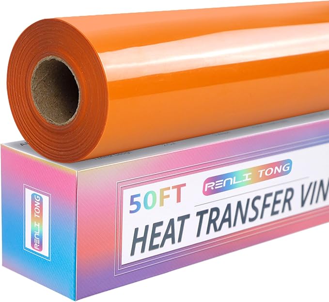 RENLITONG Orange Iron on Vinyl 12Inch by 50ft Roll HTV Heat Transfer Vinyl by RENLITONG