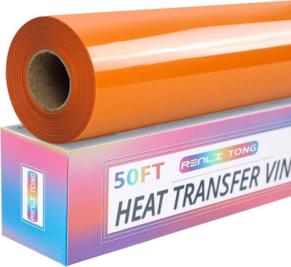RENLITONG Orange Iron on Vinyl 12Inch by 50ft Roll HTV Heat Transfer Vinyl by RENLITONG