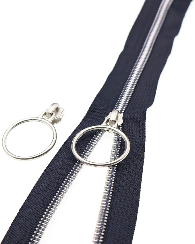 Leekayer Silver Metallic Nylon Coil Zippers by The Yard Bulk 10 Yards Navy Black by Leekayer