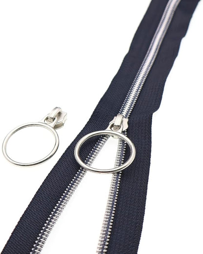 Leekayer Silver Metallic Nylon Coil Zippers by The Yard Bulk 10 Yards Navy Black by Leekayer