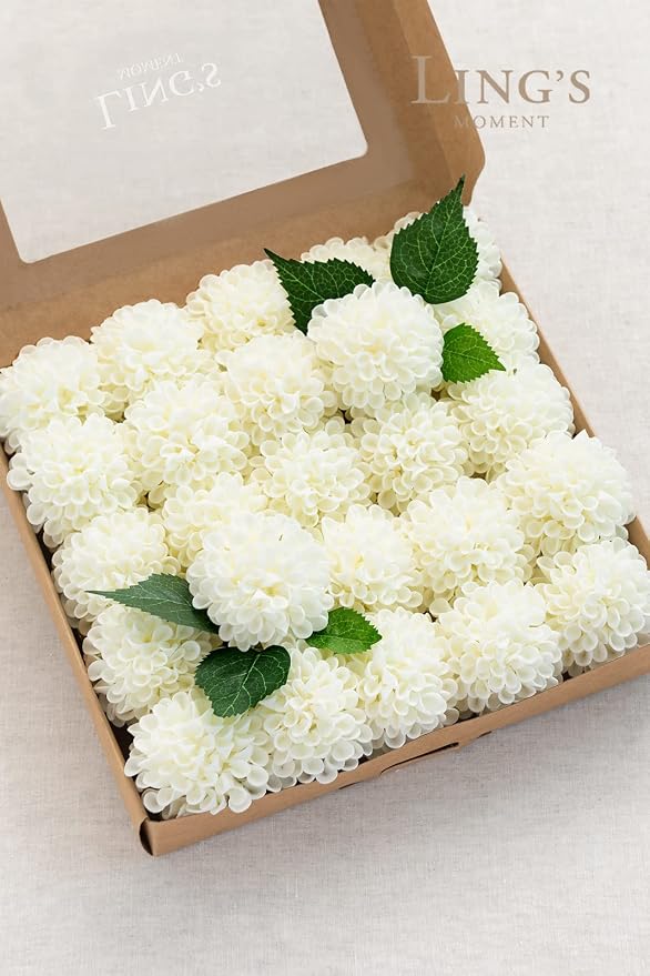 Ling's moment Ivory Dahlia Foam Artificial Flowers Real Touch Faux Fake Flower - Image 8