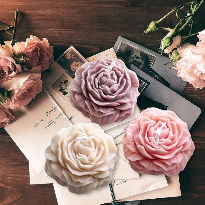 2PCS Peony Flower Silicone Soap Molds 3D Resin Candle Molds Flower Fondant - Image 2