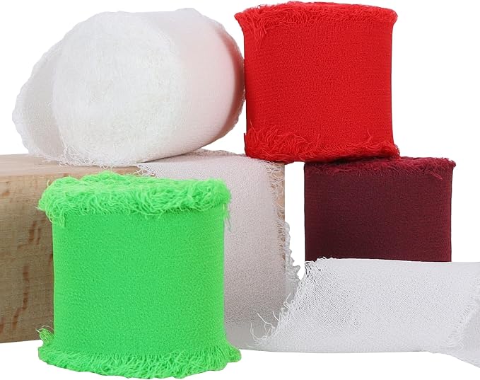 TONIFUL 4 Rolls Silk Chiffon Ribbon 1-1/2 Inch x 22 Yards, Bright Red and Green by TONIFUL