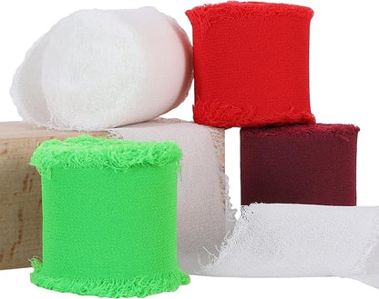 TONIFUL 4 Rolls Silk Chiffon Ribbon 1-1/2 Inch x 22 Yards, Bright Red and Green by TONIFUL