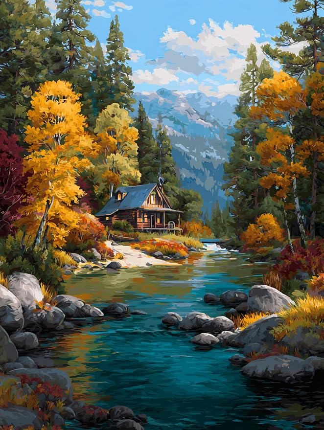14CT Counted Cross Stitch Kits for Adults Advanced Mountains Lake Printed by Moohue