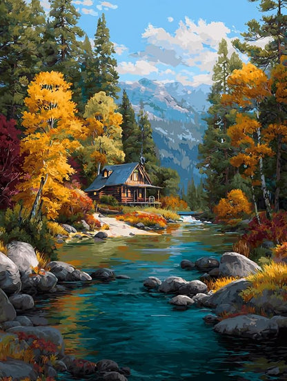 14CT Counted Cross Stitch Kits for Adults Advanced Mountains Lake Printed by Moohue