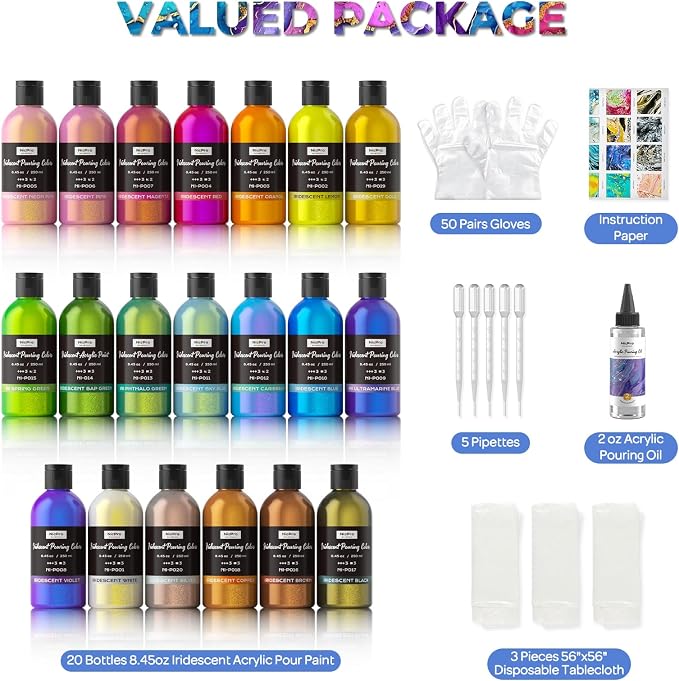 Nicpro 20 Colors Iridescent Metallic Acrylic Pour Paint Supplies Kit, 8.45oz - Image 6