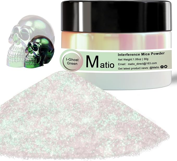 Matio Interference Mica Powder, 1.06oz/ 30g Ghost Green Chrome Powder, by Matio