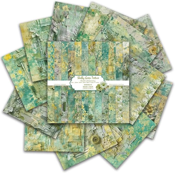 Green Lace Scrapbook Paper Vintage Flower Pattern Papers Pad 12×12, 24 Sheets - Image 5