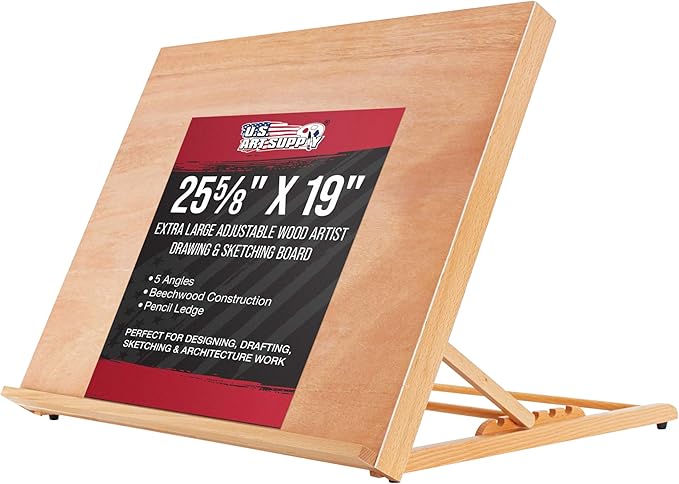 U.S. Art Supply X-Large 25-5/8" x 19" Adjustable Wood Art Drawing Board by USArtSupply