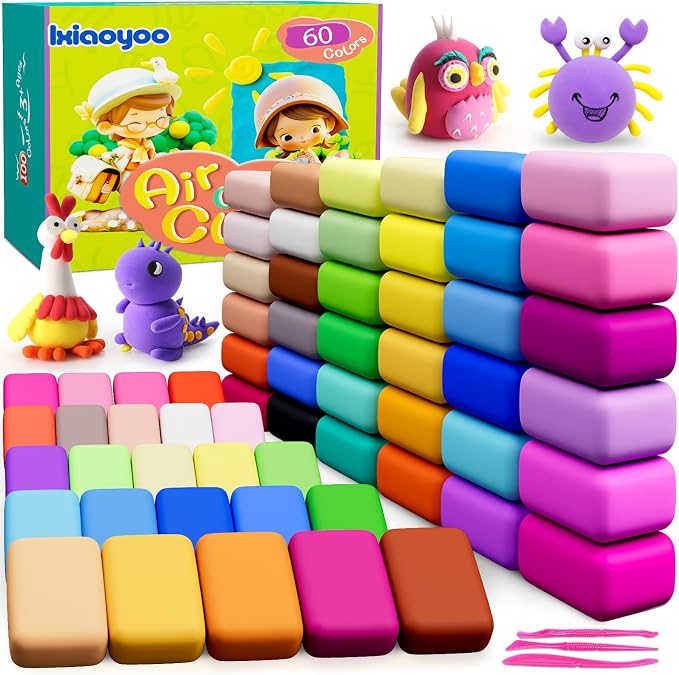 Air Dry Clay for Kids, 60 Colors Molding Magic Clay, Safe & Non-Toxic, DIY by Ixiaoyoo