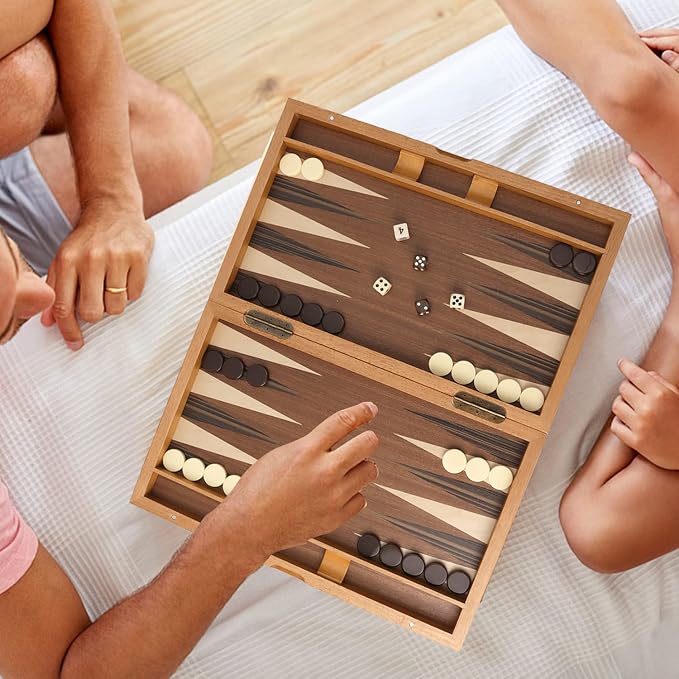 GSE Games & Sports Expert Premium Wooden Folding Inlay Backgammon Board Game Set - Image 6