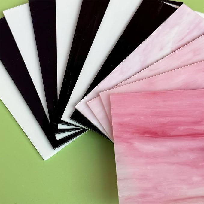 ILLUCKAI 12 Sheets Black + White +Pink Stained Glass Sheets, 4 x 6 inch Stained - Image 2