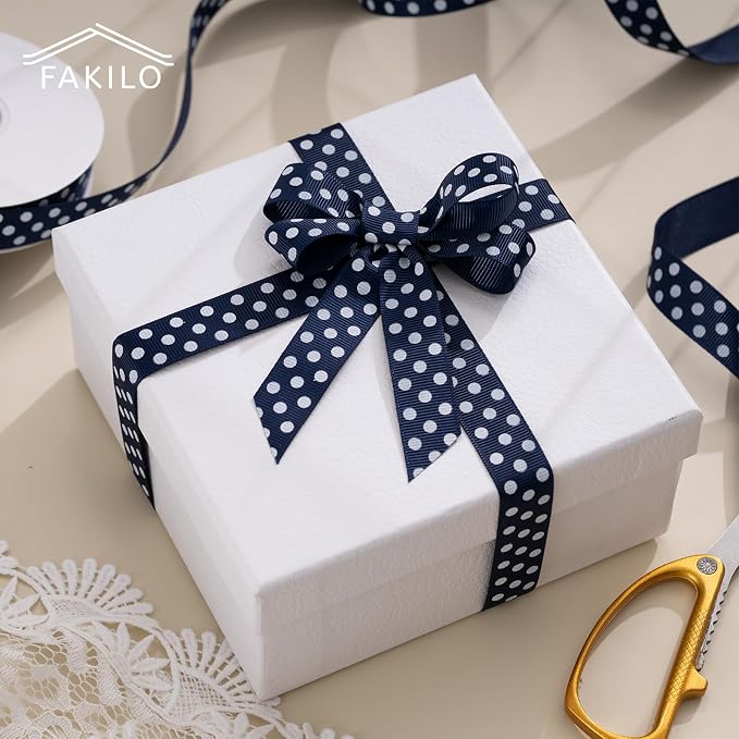 Polka Dot Grosgrain Ribbon 3/4 Inch, 25 Yards Spool Navy Blue and White Dot - Image 3