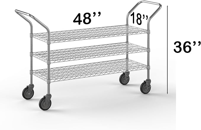 18" W x 48" L x 36" H Chrome Heavy Duty Utility Cart | 3-Tier | NSF Commercial - Image 2
