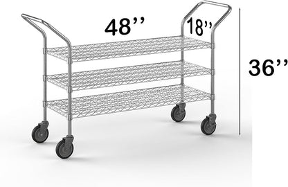 18" W x 48" L x 36" H Chrome Heavy Duty Utility Cart | 3-Tier | NSF Commercial - Image 2