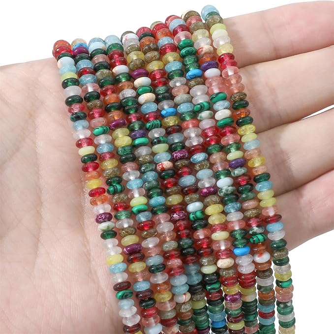 Natural Mix Colored Disk Stone Beads 4x2mm 160pcs Rondelle Loose Semi Gemstone - Image 2