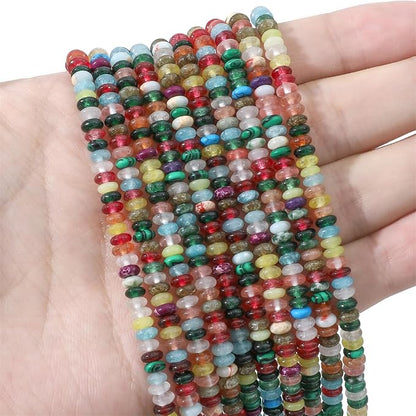 Natural Mix Colored Disk Stone Beads 4x2mm 160pcs Rondelle Loose Semi Gemstone - Image 2