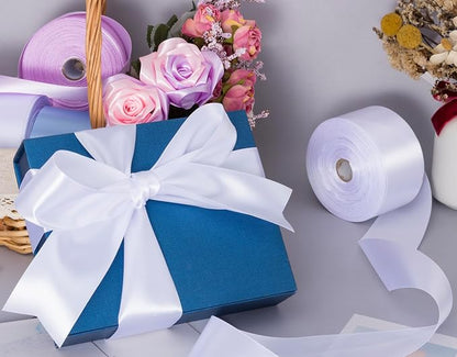 2 Inch White Solid Satin Ribbon, 50 Yards Craft Fabric Ribbon - Image 5