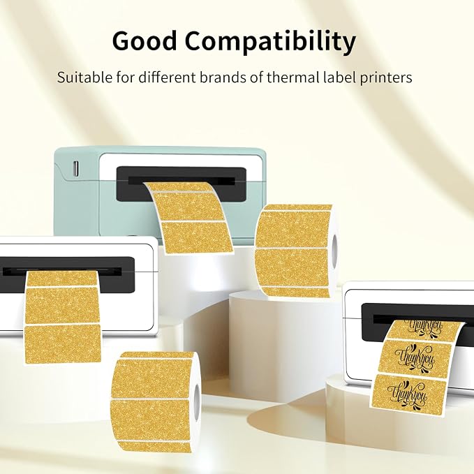 3x2 Inch Holographic Thermal Labels, Glitter Gold Thermal Sticker Labels - Image 2