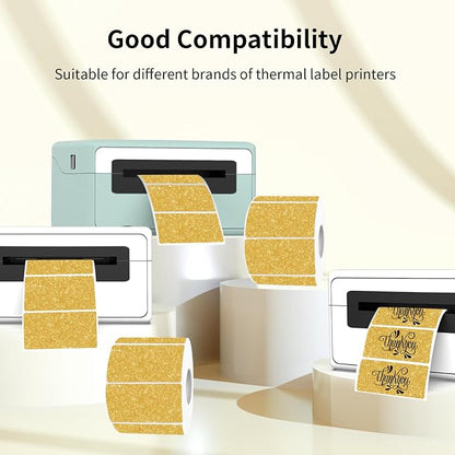 3x2 Inch Holographic Thermal Labels, Glitter Gold Thermal Sticker Labels - Image 2