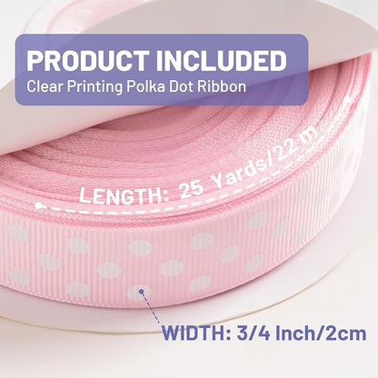 Polka Dot Grosgrain Ribbon 3/4 Inch, 25 Yards Spool Pink and White Dot Craft - Image 2