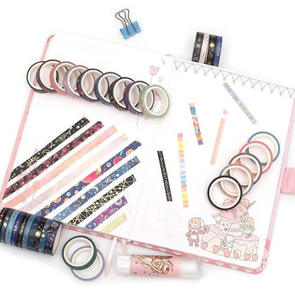 YUBX Skinny Galaxy Washi Tape Set 30 Rolls Gold Foil Decorative Starry Space - Image 7